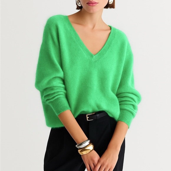 J. Crew Sweaters - J Crew 2023 Brushed Soft Cashmere Green V Neck Sweater